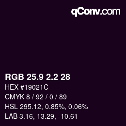 カラーコード: RGB 25.9 2.2 28 | qconv.com