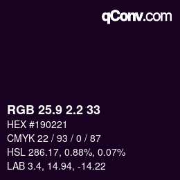 カラーコード: RGB 25.9 2.2 33 | qconv.com