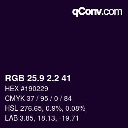Color code: RGB 25.9 2.2 41 | qconv.com