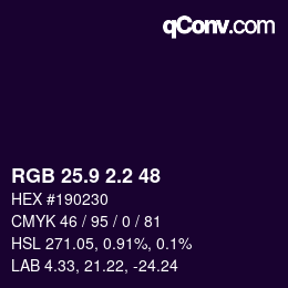 カラーコード: RGB 25.9 2.2 48 | qconv.com