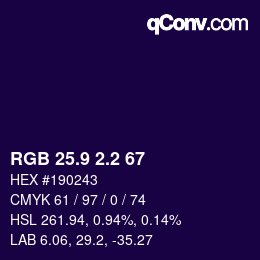 カラーコード: RGB 25.9 2.2 67 | qconv.com