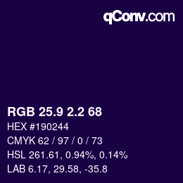 カラーコード: RGB 25.9 2.2 68 | qconv.com