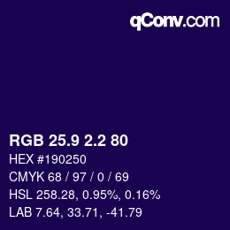 カラーコード: RGB 25.9 2.2 80 | qconv.com