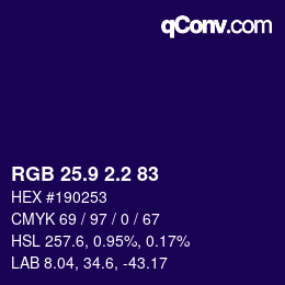 カラーコード: RGB 25.9 2.2 83 | qconv.com