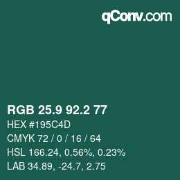 カラーコード: RGB 25.9 92.2 77 | qconv.com