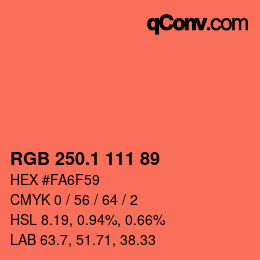 カラーコード: RGB 250.1 111 89 | qconv.com