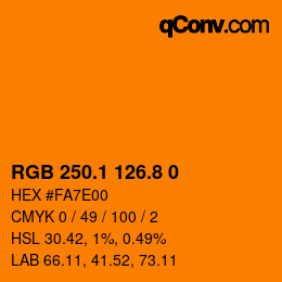 カラーコード: RGB 250.1 126.8 0 | qconv.com