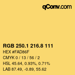 カラーコード: RGB 250.1 216.8 111 | qconv.com