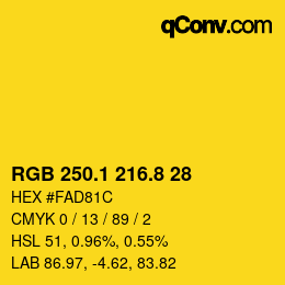 カラーコード: RGB 250.1 216.8 28 | qconv.com