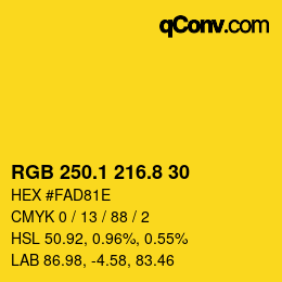 カラーコード: RGB 250.1 216.8 30 | qconv.com
