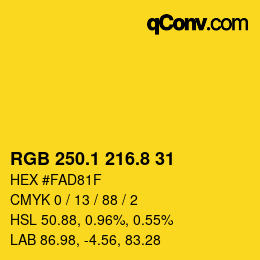 カラーコード: RGB 250.1 216.8 31 | qconv.com