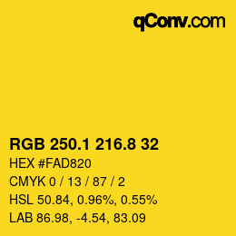 カラーコード: RGB 250.1 216.8 32 | qconv.com