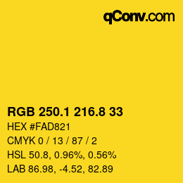 カラーコード: RGB 250.1 216.8 33 | qconv.com