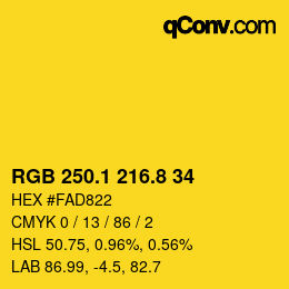 カラーコード: RGB 250.1 216.8 34 | qconv.com