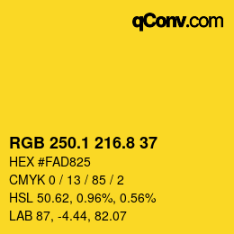 カラーコード: RGB 250.1 216.8 37 | qconv.com