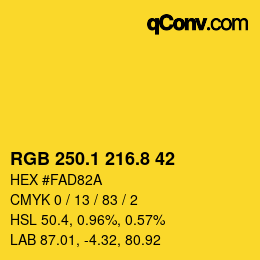 カラーコード: RGB 250.1 216.8 42 | qconv.com