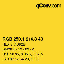 カラーコード: RGB 250.1 216.8 43 | qconv.com