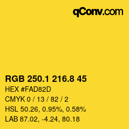カラーコード: RGB 250.1 216.8 45 | qconv.com