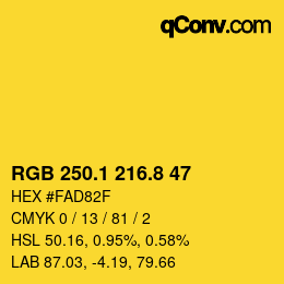 カラーコード: RGB 250.1 216.8 47 | qconv.com