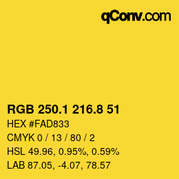 カラーコード: RGB 250.1 216.8 51 | qconv.com