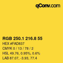カラーコード: RGB 250.1 216.8 55 | qconv.com