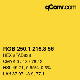 カラーコード: RGB 250.1 216.8 56 | qconv.com