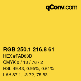 カラーコード: RGB 250.1 216.8 61 | qconv.com