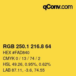 カラーコード: RGB 250.1 216.8 64 | qconv.com