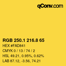 カラーコード: RGB 250.1 216.8 65 | qconv.com