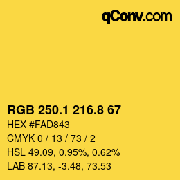 カラーコード: RGB 250.1 216.8 67 | qconv.com