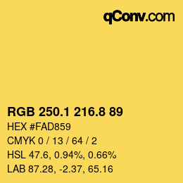 カラーコード: RGB 250.1 216.8 89 | qconv.com
