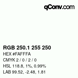 Color code: RGB 250.1 255 250 | qconv.com