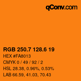 カラーコード: RGB 250.7 128.6 19 | qconv.com