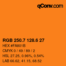 カラーコード: RGB 250.7 128.6 27 | qconv.com