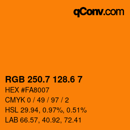 カラーコード: RGB 250.7 128.6 7 | qconv.com
