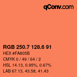 カラーコード: RGB 250.7 128.6 91 | qconv.com