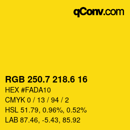 カラーコード: RGB 250.7 218.6 16 | qconv.com