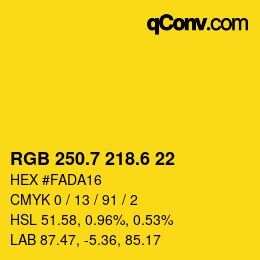 カラーコード: RGB 250.7 218.6 22 | qconv.com