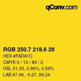 カラーコード: RGB 250.7 218.6 28 | qconv.com