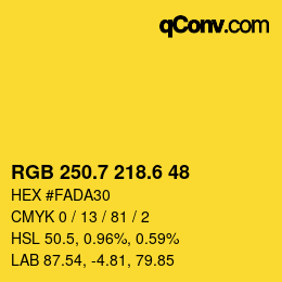 カラーコード: RGB 250.7 218.6 48 | qconv.com