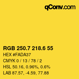 カラーコード: RGB 250.7 218.6 55 | qconv.com