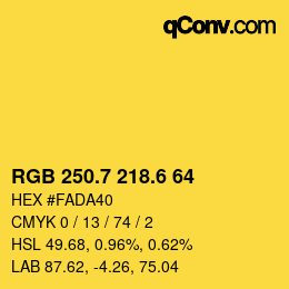 カラーコード: RGB 250.7 218.6 64 | qconv.com
