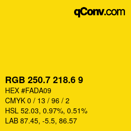 カラーコード: RGB 250.7 218.6 9 | qconv.com