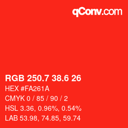カラーコード: RGB 250.7 38.6 26 | qconv.com
