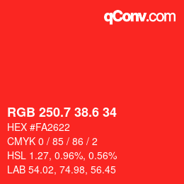 カラーコード: RGB 250.7 38.6 34 | qconv.com