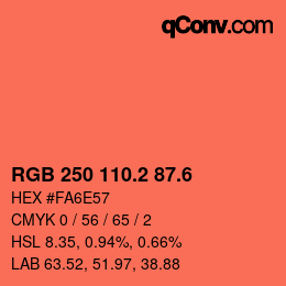 カラーコード: RGB 250 110.2 87.6 | qconv.com