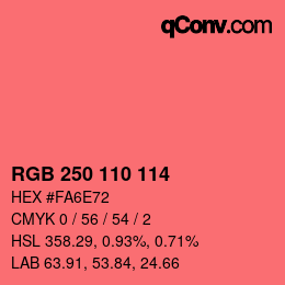 カラーコード: RGB 250 110 114 | qconv.com