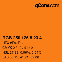 カラーコード: RGB 250 126.8 23.4 | qconv.com