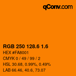 カラーコード: RGB 250 128.6 1.6 | qconv.com