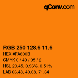 カラーコード: RGB 250 128.6 11.6 | qconv.com